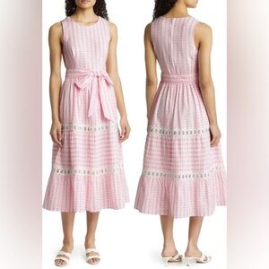 Lilly Pulitzer Women’s Maybella Gingham Lace Inset Cotton Midi Dress Pink 4